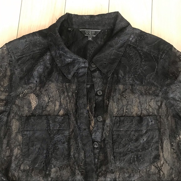 GUESS | Sheer black lace button-up blouse - Picture 2 of 7